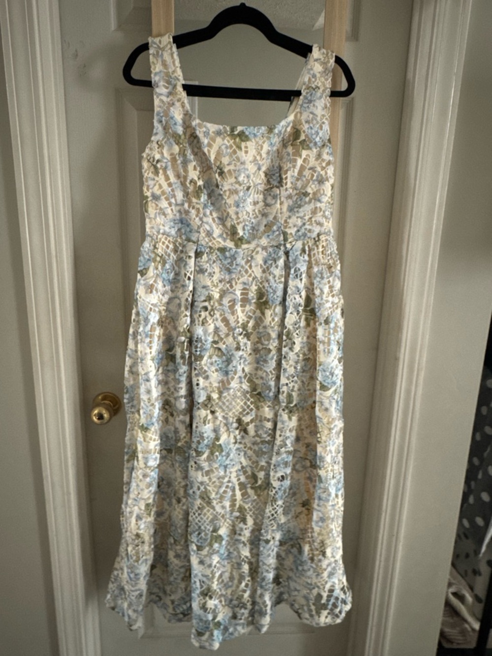 Just me NWT Blue and Cream Floral Midi crotchet lace Dress